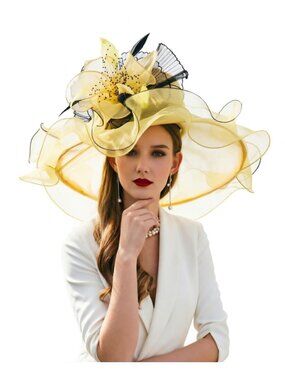 Organza Floral Fascinator Wedding Church Tea Party Hat Yellow